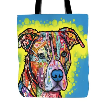 

Personalized Silly Cat and Dog Canvas Tote Bags Picture Your Pet Custom Shop Beach Gifts Beagle Animal Lover Colourful Tote Bag