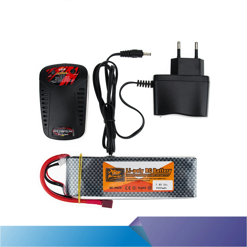 

ZOP Lipo Battery 7.4V 6000MAH 25C 2S T XT60 With Smart Charger Set For RC Drone Models Helicopters Airplanes Cars Boat Batteria