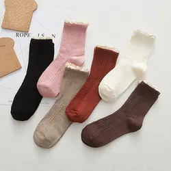 6 Цвет 1 пара кружева куча носки милые Ретро Рюшами Оборками японский осень носки до лодыжки женские Повседневное зимние теплые хлопковые