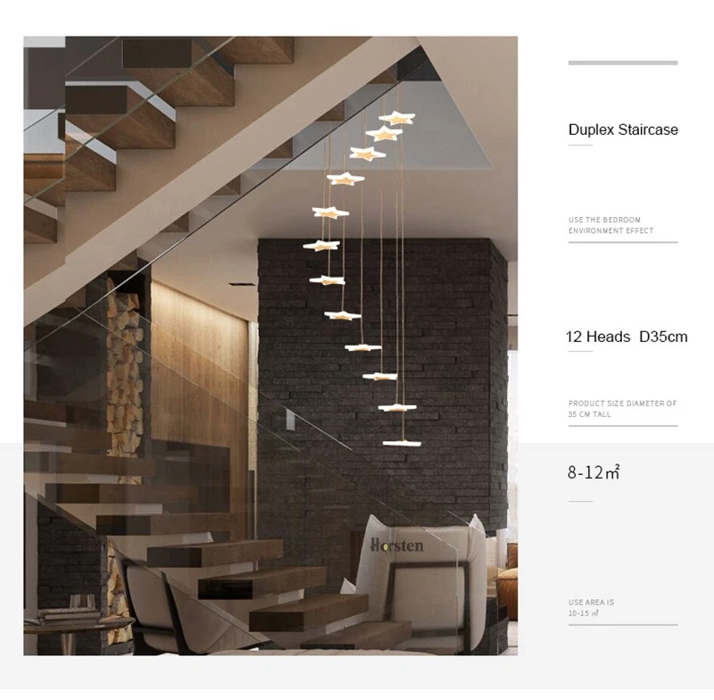 Modern Duplex Staircase LED Pendant Lights Personality 18 Stars Hanging Lamps Minimalist Rotaion Staircase Lamp Living Room Lighting (5)