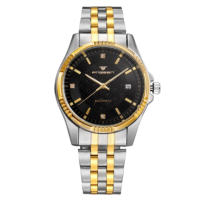 Automatic Mechanical Watch Men FNGEEN Brand Business Watch With Two Tone IP Plating Band Diamond Dial Stainless Steel bracelet Automatic Mechanical Watch Men FNGEEN Brand Business Watch With Two Tone IP Plating Band Diamond Dial Stainless Steel bracelet