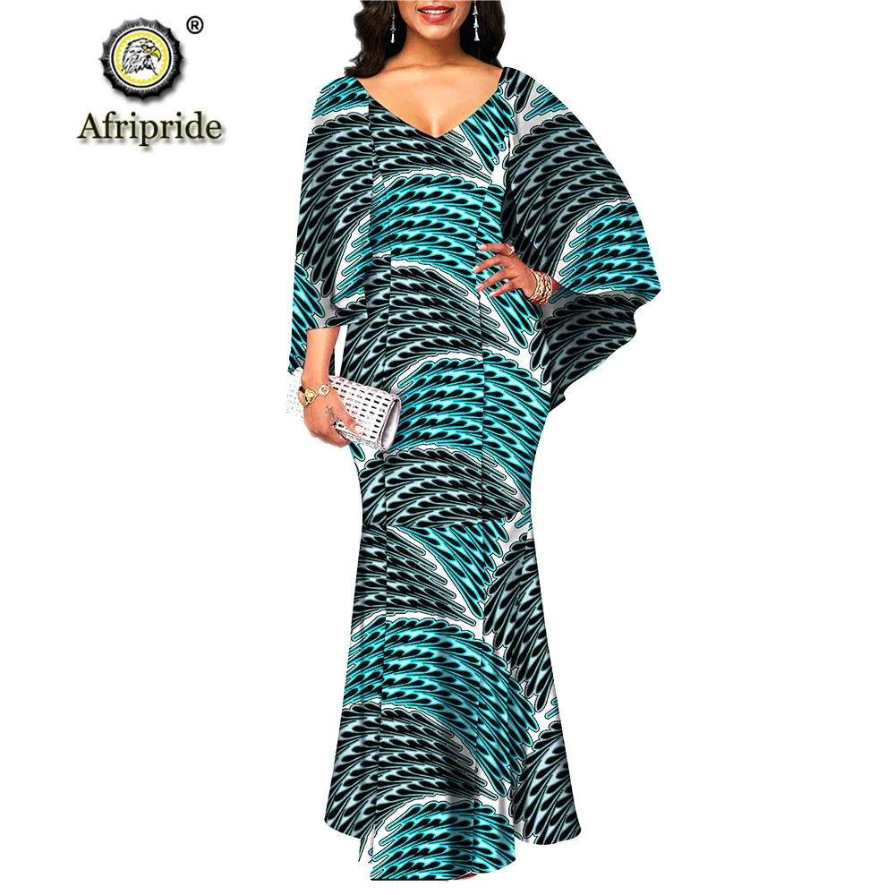 Африканские макси платья для женщин, осеннее платье с v-образным вырезом и расклешенными рукавами, Повседневное платье с принтом, вощеное бальное платье, официальное AFRIPRIDE, S1925079 - Цвет: 306x