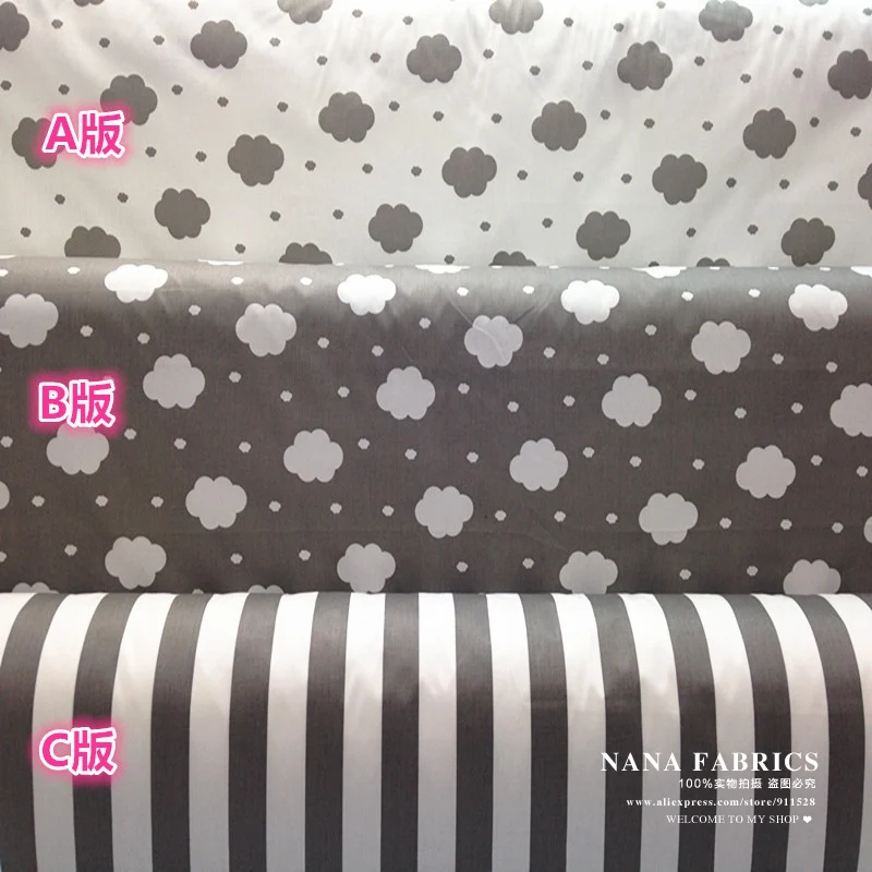 

50*160cm Grey Cloud Mini Polka Dots Stripes Printed 100% Cotton Sewing Fabric, Quilting Tissue Clothes for Children Baby Bedding