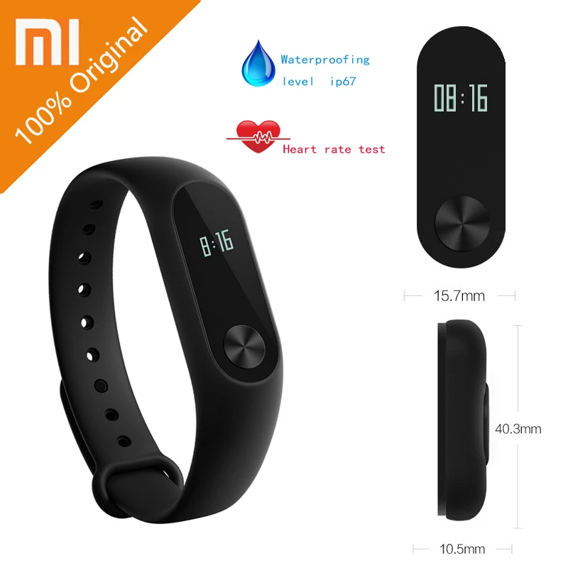 100% Оригинальный Xiaomi mi Band 2 Смарт фитнес Браслет часы браслет band OLED тачпад монитор