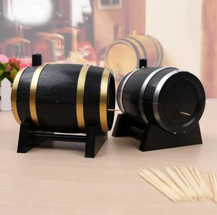 

30pcs Creative Wine Barrel Style Plastic Automatic Toothpick Box Toothpick Container Toothpick Dispenser SN738
