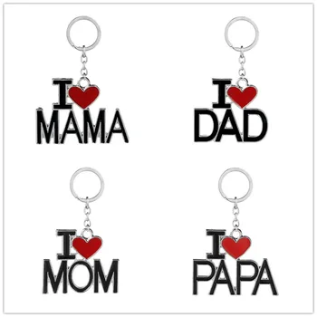 

Enamel Letter Keychain I Love MAMA/MOM/DAD/PAPA Cartoon Key Chains Heart Pendant Bag Rings Souvenir Jewelry birthday keyring