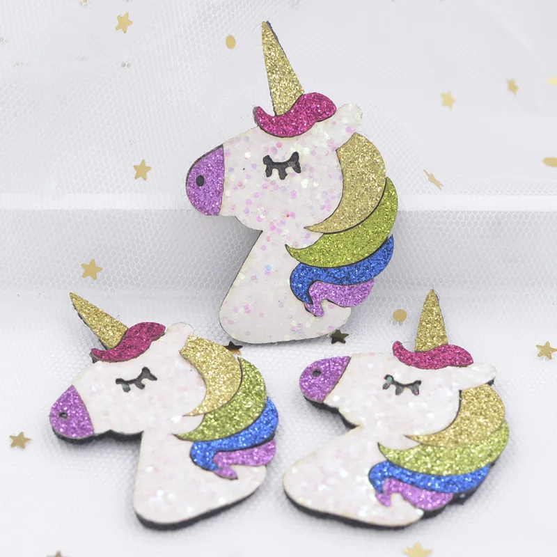 

4Pcs 55mm Glitter Paillette&Powders Fabric Appliques Cartoon Unicorn Pads Patches for DIY Girls Clothes Headwear Accessories F92