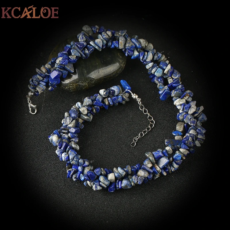 

KCALOE Lapis Lazuli Broken Beads Natural Stone Irregular Necklace For Women With Blue Boho Choker Maxi Charm Necklaces Collane