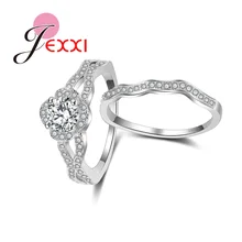 JEXXI Exquisito Cristal Blanco Diseño Plata de Ley 925 Cubic Zircon de La Manera Anillo de La Vendimia Regalo Joyería Fina
