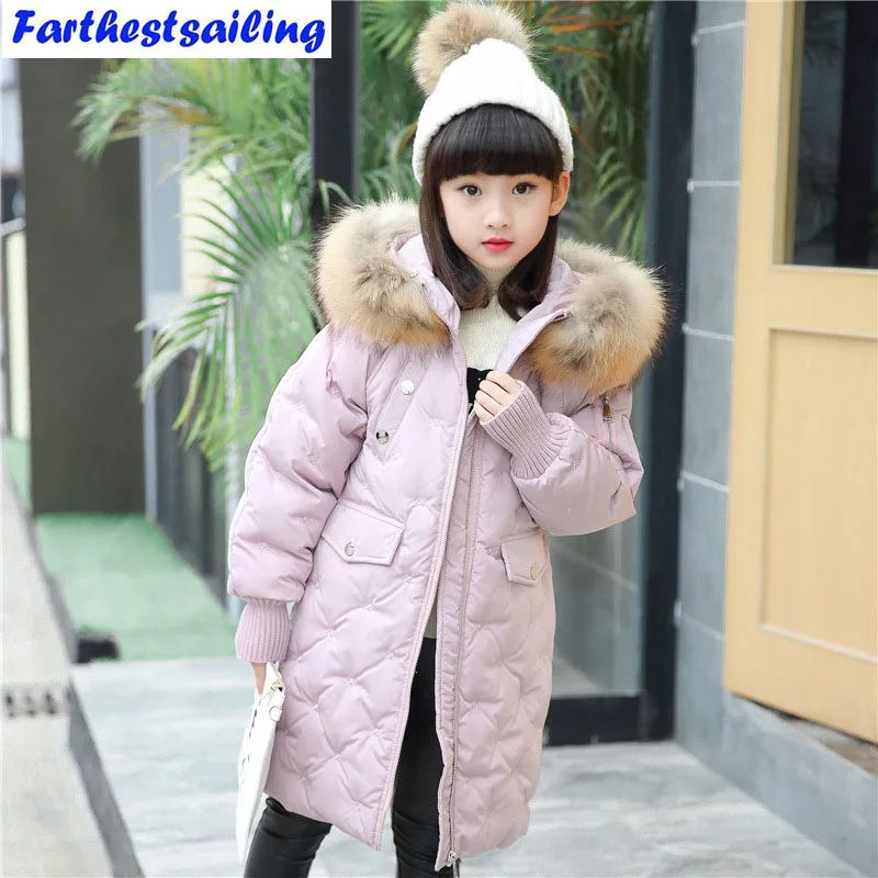 

2017 warm kids down jacket for girl children's cold winter jackets boys coat Long Pattern Child girls Clothes parka -30degree
