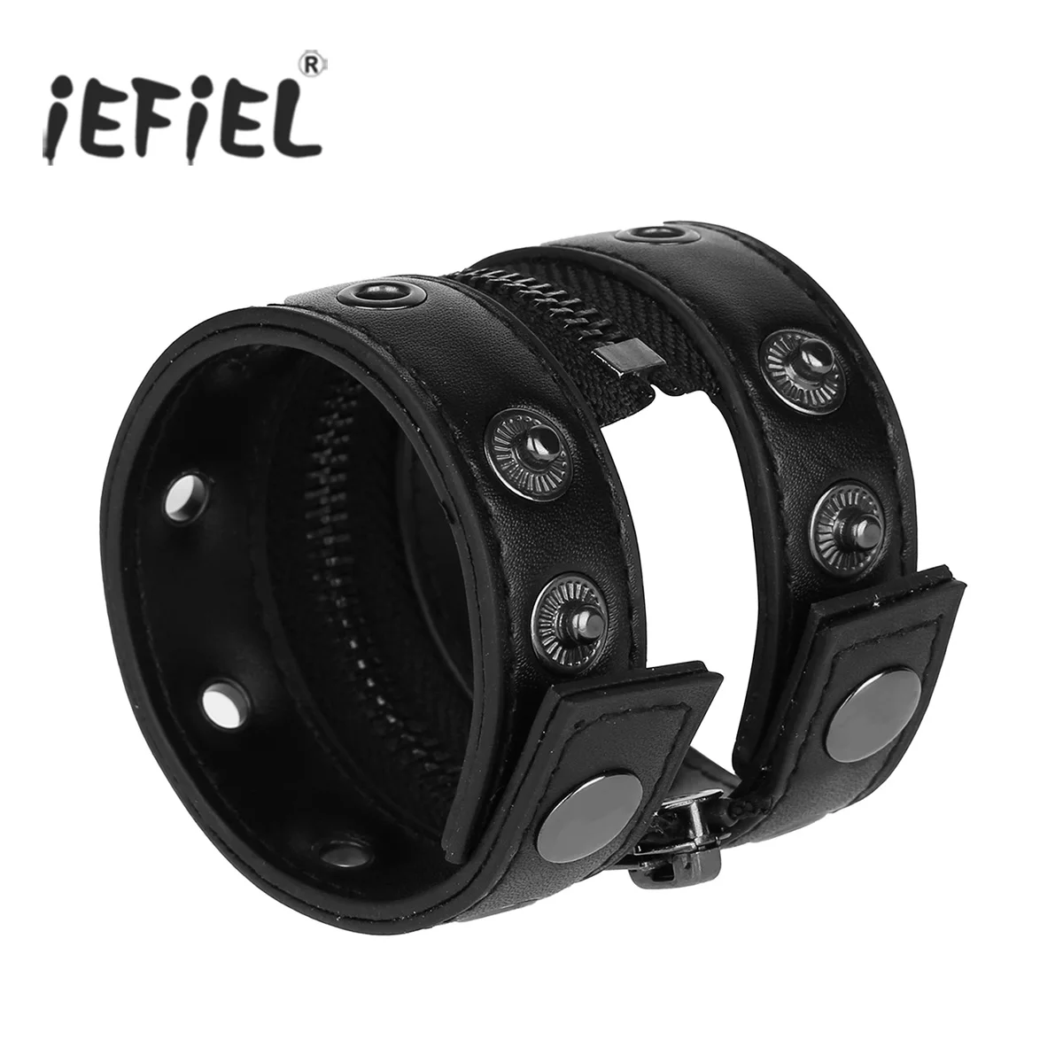 Unisex Fashion Faux Leather Adjustable Wristband Punk Rock Wide Cuff