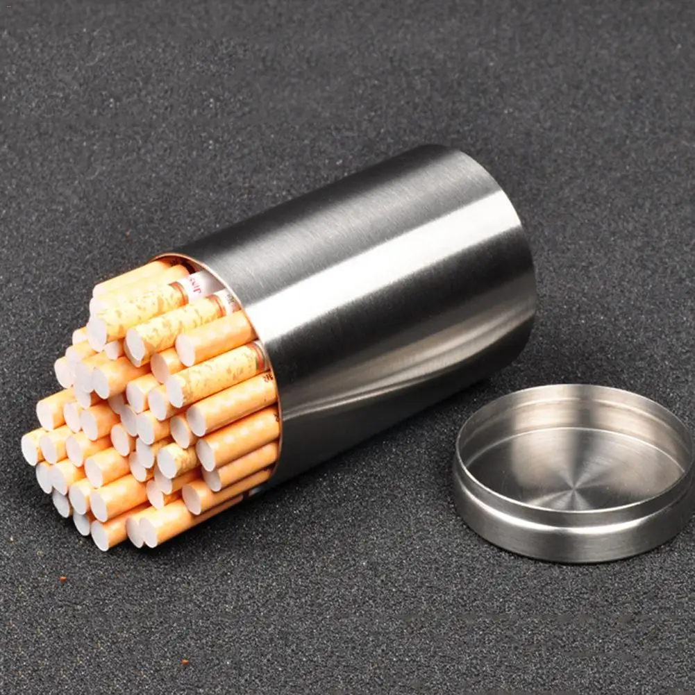 

Stainless Steel Large Capacity Cylindrical Cigarette Case Sealed Tobacco Cans Portable Windproof Car Ashtray Household Tea Box