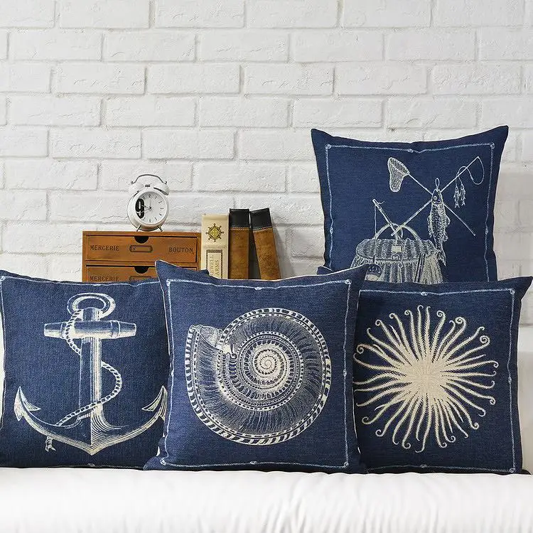 

Retro Mediterranean pillow ,Shell Conch Pillow cushion ,Linen pillowcase,sofa cushion home decorative Pillows