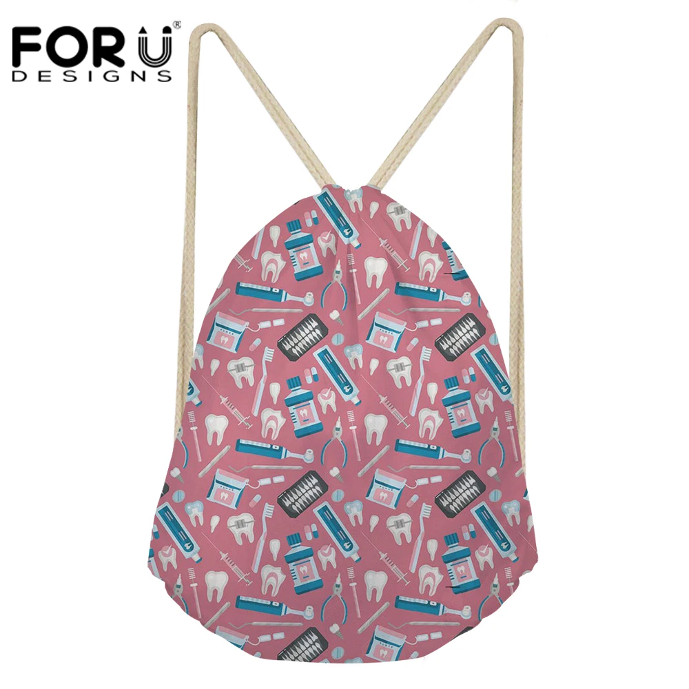 FORUDESIGNS Dental Equipment Pattern Drawstring Backpack for Women Cute