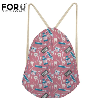 

FORUDESIGNS Dental Equipment Pattern Drawstring Backpack for Women Cute Brand Design Travel Storage Bagpack School Teens Backbag
