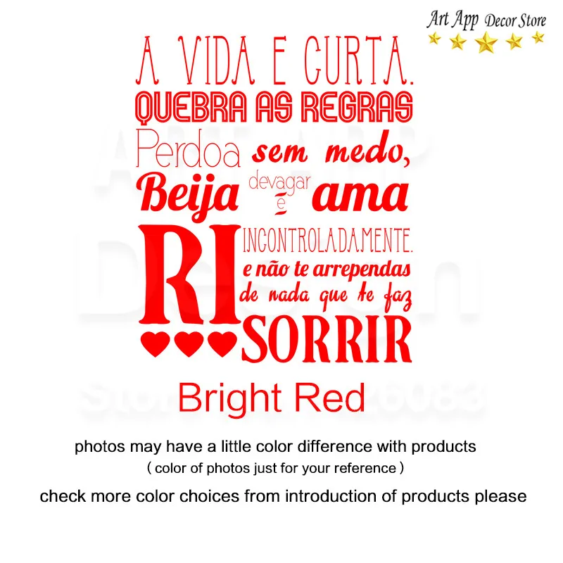 Хорошее качество Искусство дизайн португальский самоуправление декор комнаты виниловые съемные настенные наклейки украшение дома Цитата комната, наклейка - Цвет: Bright Red
