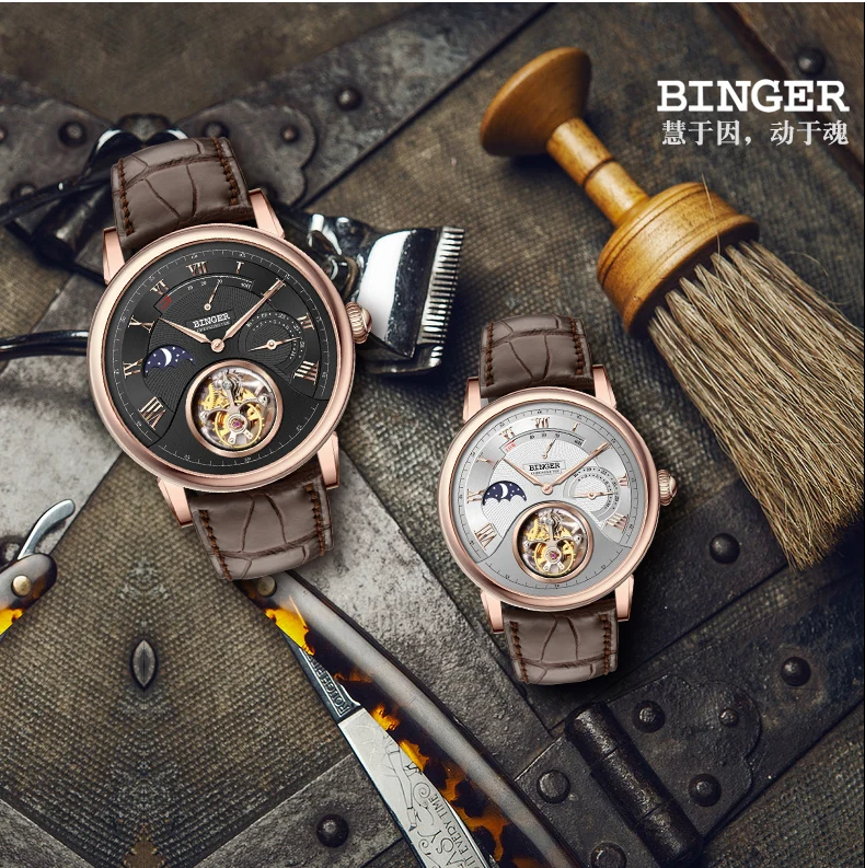 Suíça binger relógios men luxo gaivota automático