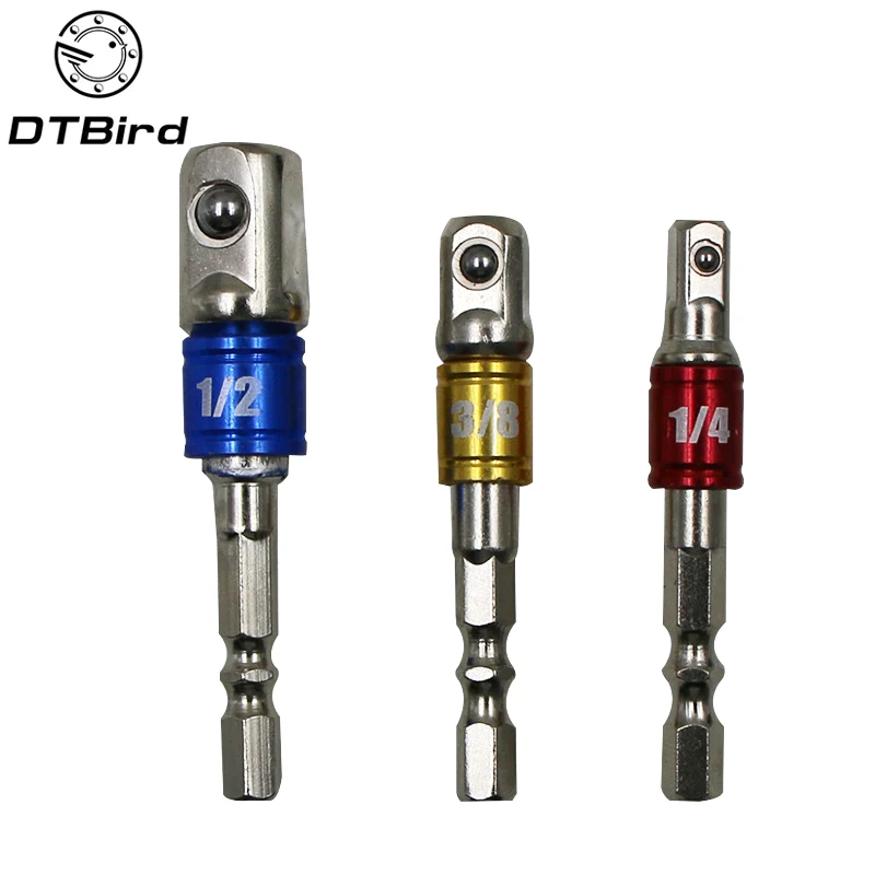 

3pcs/set Color 1/4 "3/8" 1/2 "Steel Socket Adapter Hex Shank Set Extension Drill Bits Bar Hex Bit Set Power Tools DT7
