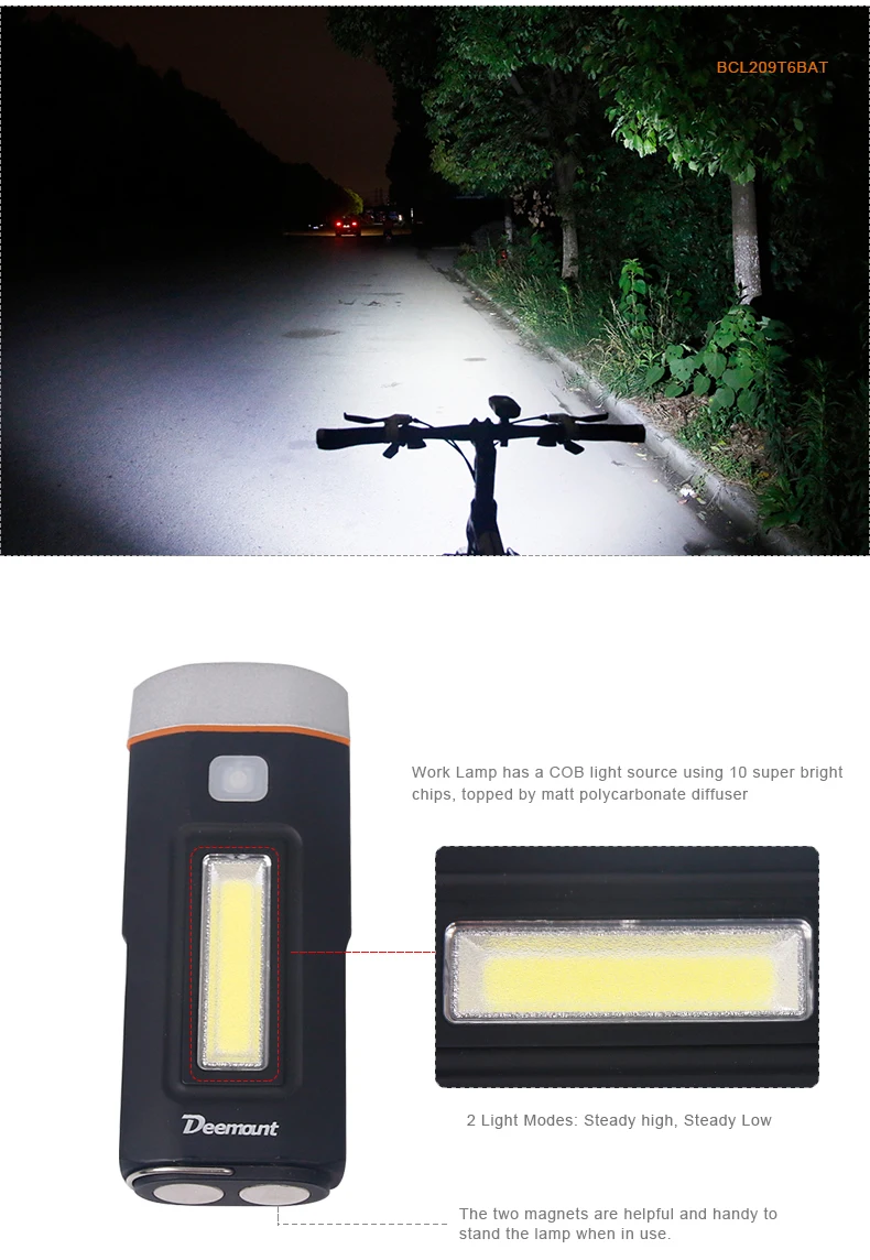 Sale Deemount Cycling Front Lighting Bicycle Headlight Front Lamp T6 Cree U2 COB LED Torch Lantern Internal Battery Type USB Charge 7