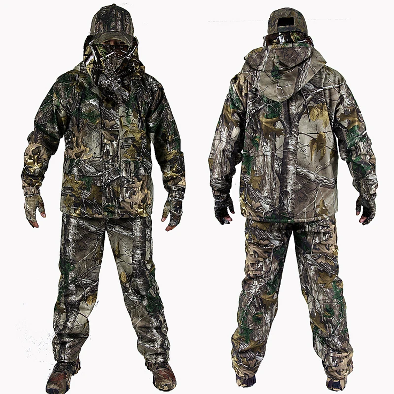 Men's Bionic Camouflage Hunting Clothing Winter Hunting Suits with Fleece Hunting Ghillie Suit 4pcs/set Jacket+Pants+Gloves+hat Men's Bionic Camouflage Hunting Clothing Winter Hunting Suits with Fleece Hunting Ghillie Suit 4pcs/set Jacket+Pants+Gloves+hat