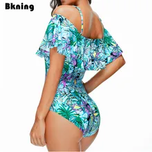 Ruffles Large Size Swimsuit One Piece 1 Swimwear Mujer Plus Monokini Floral Printed Strappy Female 2019 Trikini Bathing Suit 3XL