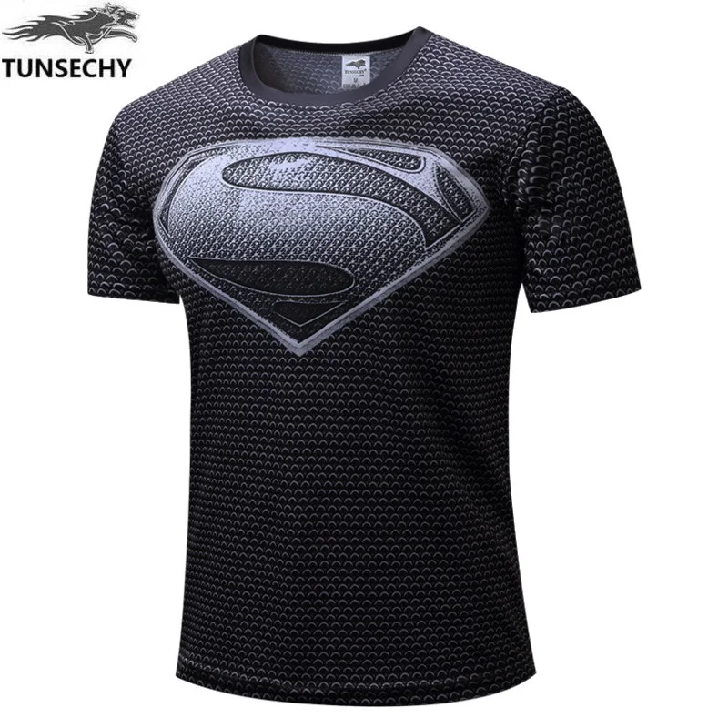 Tunsechy Новый 2017 Marvel Капитан Америка 1 супер герой лайкра компрессионные колготки футболка Для мужчин фитнес одежда Короткие рукава XS-4XL