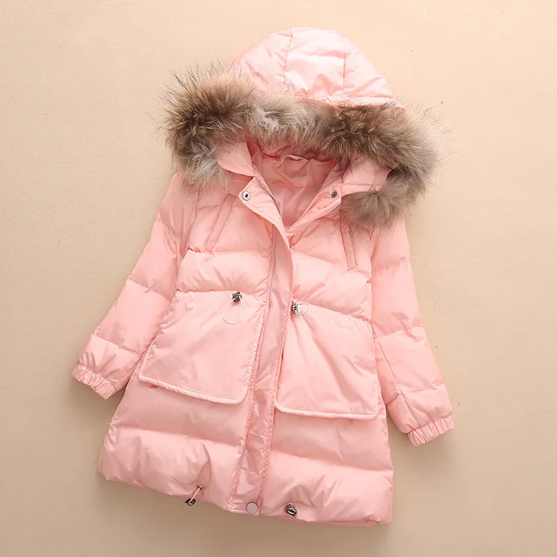 Новинка года, детская одежда зимнее пальто для девочек модная теплая зимняя куртка с меховым воротником и капюшоном детская одежда возраст от 3 до 15 лет - Цвет: Розовый