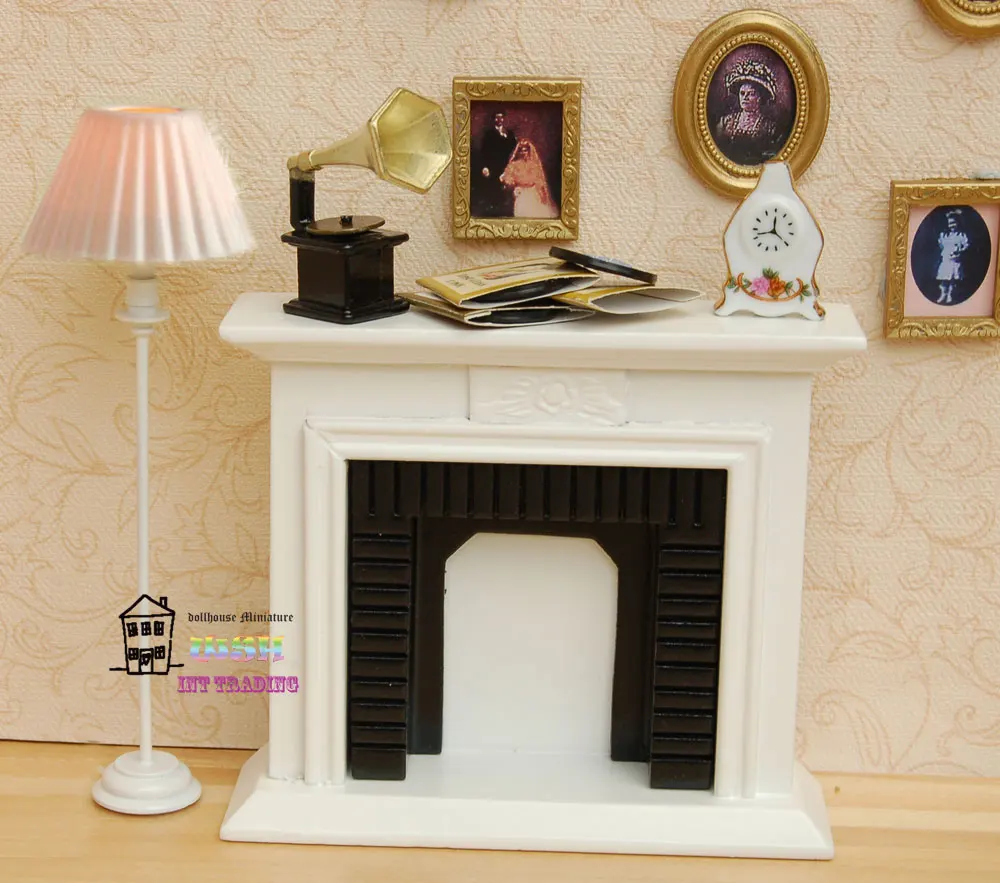 Mini chimenea madera en el latón cesta casa de muñecas decoración en miniatura 1:12