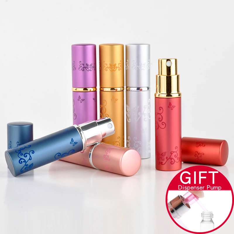 

10 pcs/lot 5ML 8ML Mini Portable Colorful Exquisite Glass Perfume Bottle With Butterfly Flower Aluminum Tubes Spray