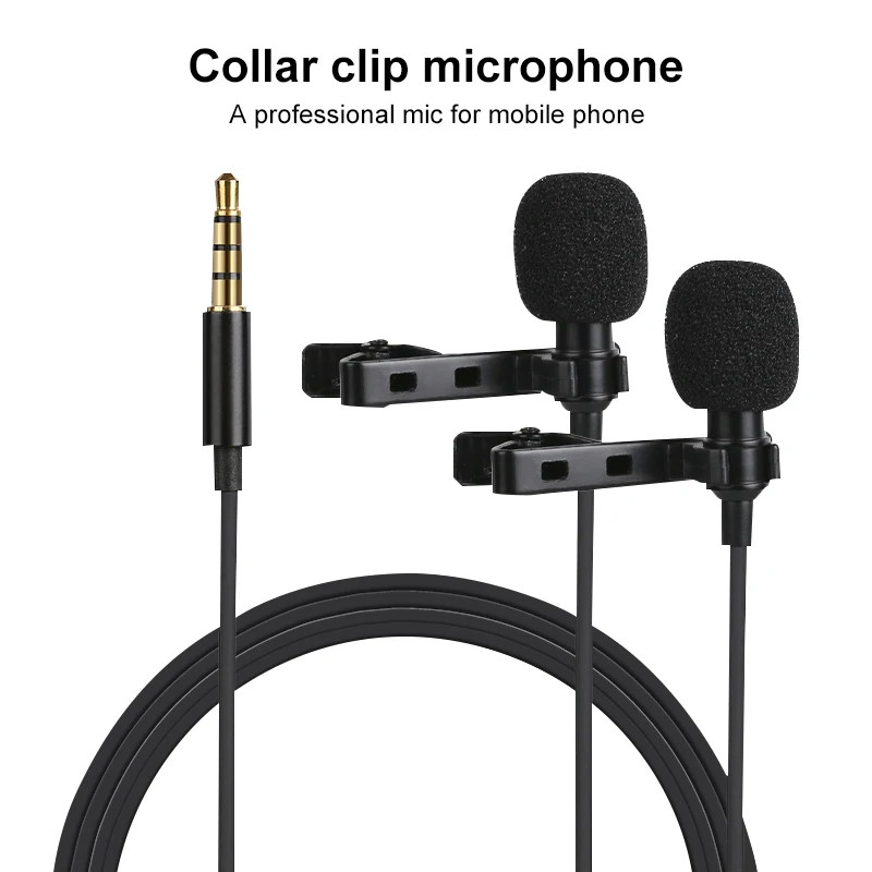 

Dual-Head Lavalier Microphone 4m Clip-on Collar Condenser Microphone Handsfree Lapel Mic for Smartphone Canon DSLR Camera PC