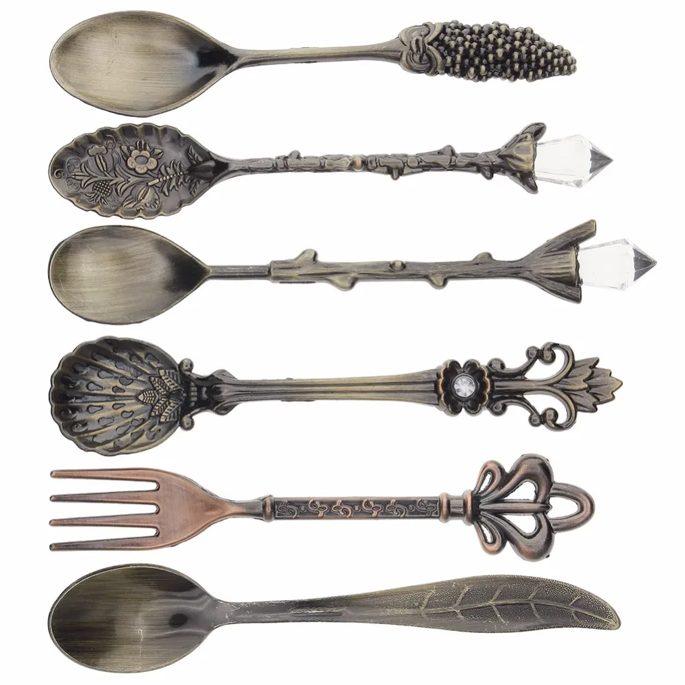 

6Pcs/Set Stainless Steel Retro Coffee Fork Dinnerware Set Sugar Tea Dessert Kitchen Dining Christmas Party Tableware #251437