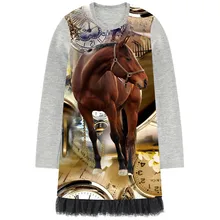 Платье для маленьких девочек; платья с длинными рукавами для девочек; Цвет Коричневый, с принтом лошади; дизайнерская детская черная кружевная одежда; Одежда для девочек; модная детская одежда