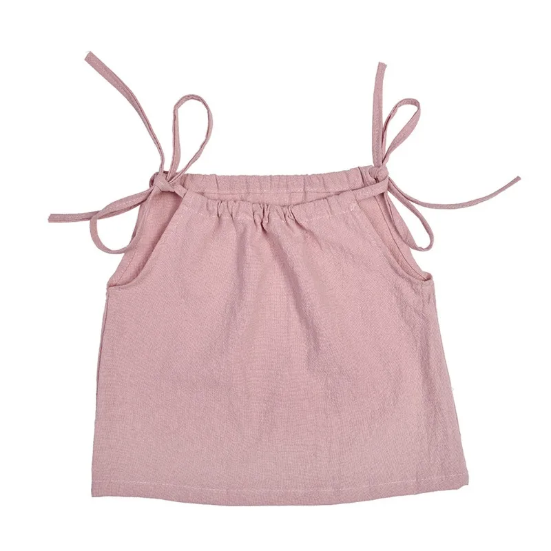 Новейший Летний хлопковый топ на бретелях для маленьких девочек, футболка без рукавов, топ с завязками на плечах для новорожденных, MAY14-A - Цвет: Розовый