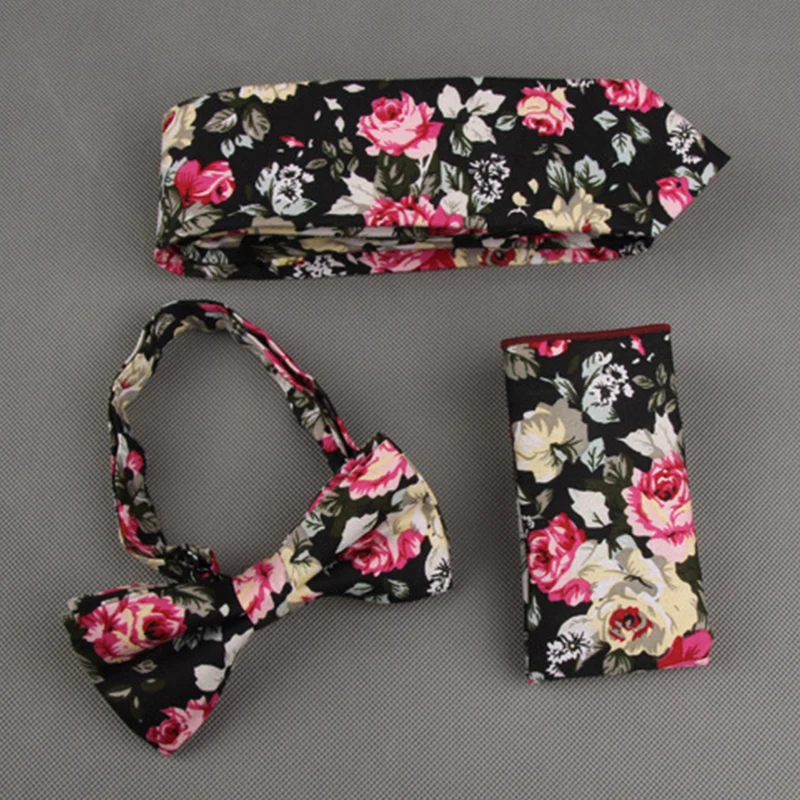 Mantieqingway Новые Поступления Хлопок Цветочные Dot Галстук Bowtie Pocket Square Set для Для мужчин свадьба Галстуки бантом платок костюм