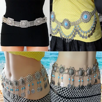 

Turkish Gypsy Metal Flower Coin Tassel Waist Chains Body Jewelry Belly Dance Belt Charm Body Chain Jewelry For Women Boho