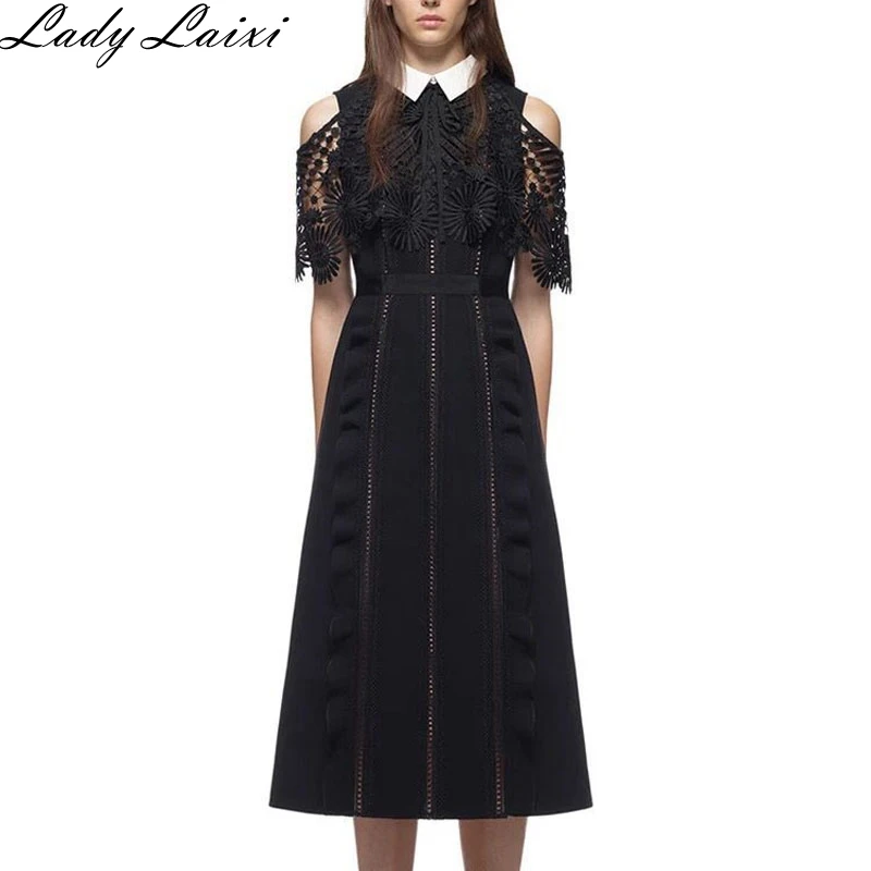 

Self Portrait Lace Summer Dress 2019 Runway Women Off Shoulder Hollow Out Cloak Sleeve Patchwork High waist Party Dress Vestidos