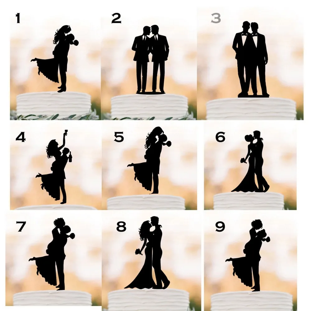 Bride and Groom Wedding Cake topper silhouette, Drunk bride, Same-sex Men and mr cake topper, funny cake topper Supplies Decor