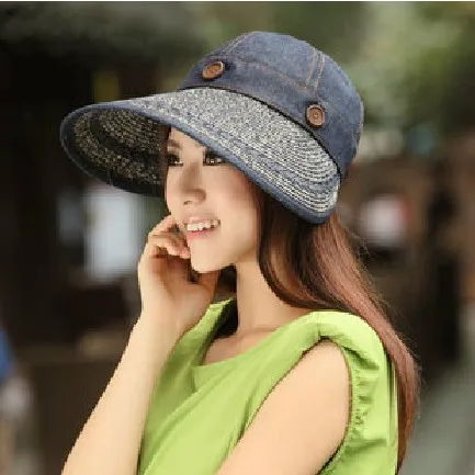 Шапка Летняя женская солнце-затенение двойной шляпа УФ большой с полями солнце шляпа пляжная кепка соломенная шляпа доставк