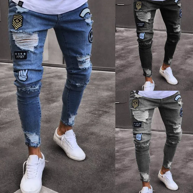 2019 Men Stylish Ripped Jeans Pants Biker Slim Straight Hip Hop Frayed Denim Trousers New Fashion Skinny Jeans Men European Size 2019 Men Stylish Ripped Jeans Pants Biker Slim Straight Hip Hop Frayed Denim Trousers New Fashion Skinny Jeans Men European Size