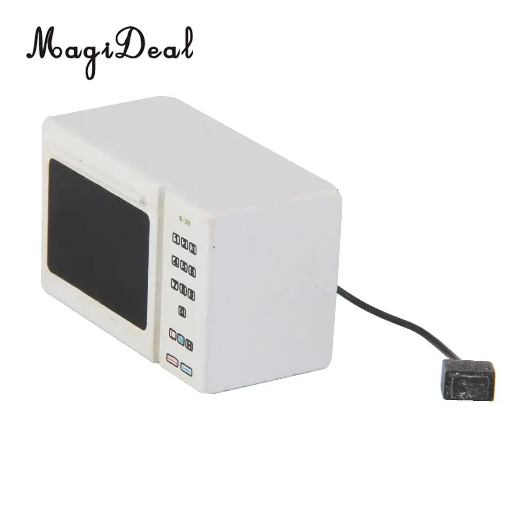 MagiDeal 1Pc White Wooden Microwave Oven for 1/12 Dollhouse Kitchen Cooking Miniature Cookware Kitchenware Kids Role Play Toy