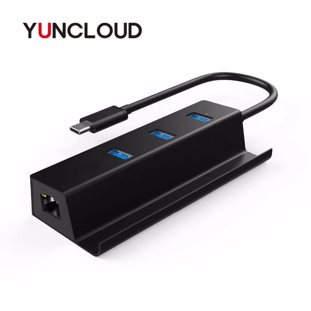 YUNCLOUD USB Type-C 3.1 with 3 3.0 Ports RJ45 Gigabit Ethernet LAN Splitter Adapter Type C Hub For Macbook With Phone Holder | Компьютеры