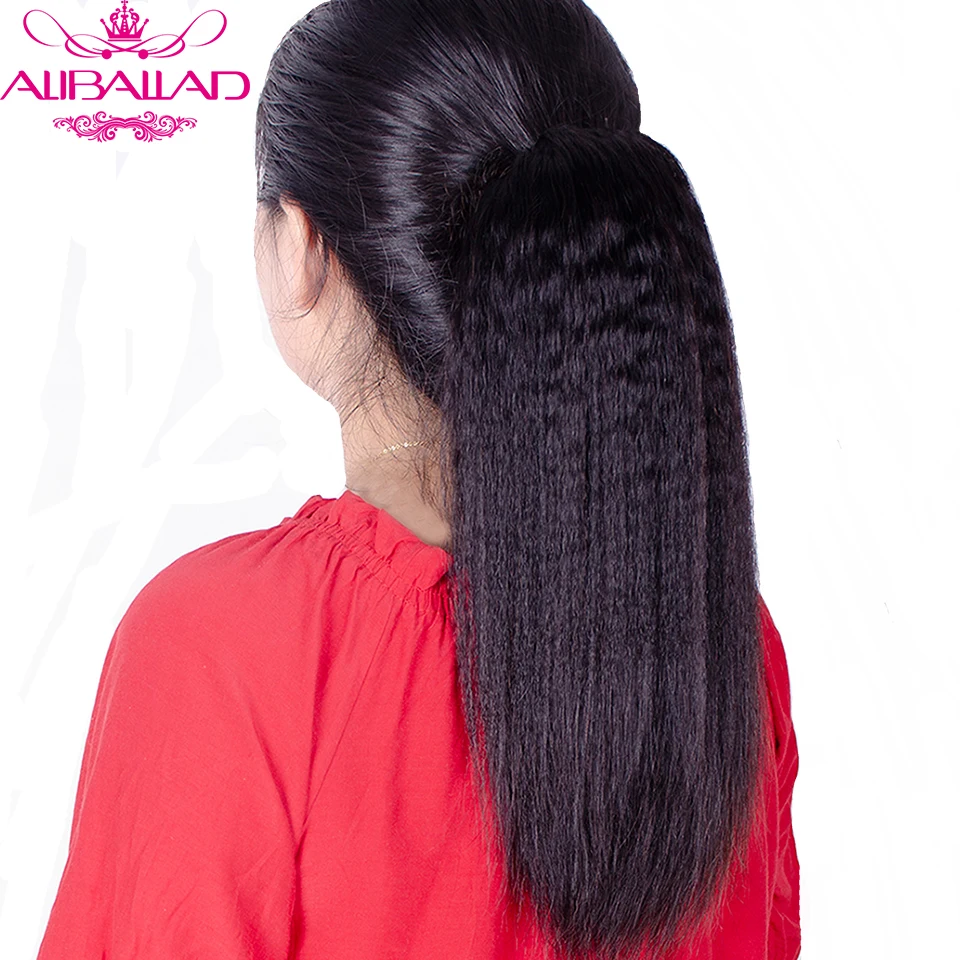 Кудрявый прямой шнурок конский хвост человеческие волосы бразильские волосы на заколках для наращивания натуральный цвет не Реми волосы 2 расчески Aliballad