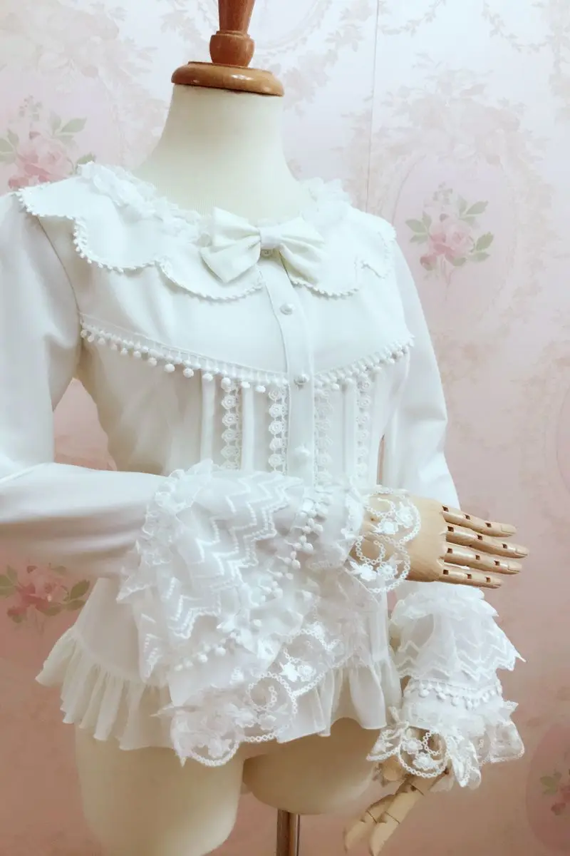 Lindo estilo retro feminino lolita blusa branca