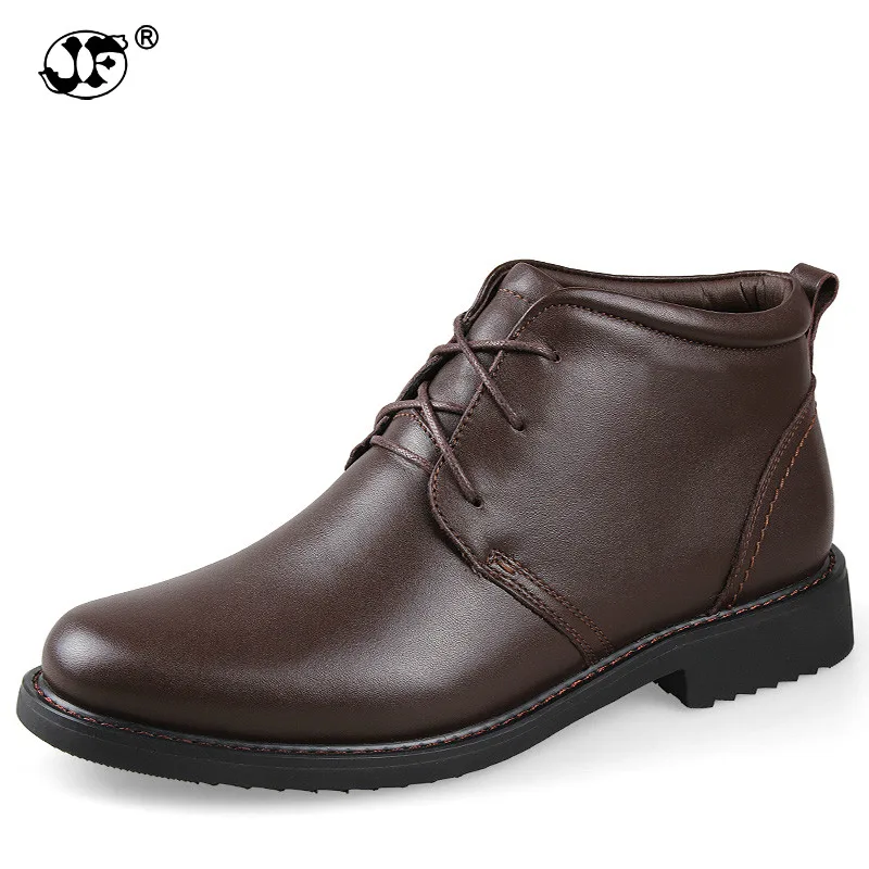 

Winter Boot Men 2017 Genuine Leather Dress Boots Male Leather Ankle Boot Plush Fur Warm Snow Shoes Handmade British Style uj09