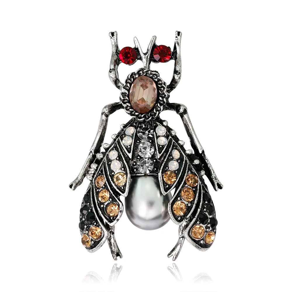 

Fashion Crystal Pearl Insect Shape Brooches Resin Brooch Pins for Girls Women Party Jewelry Gifts