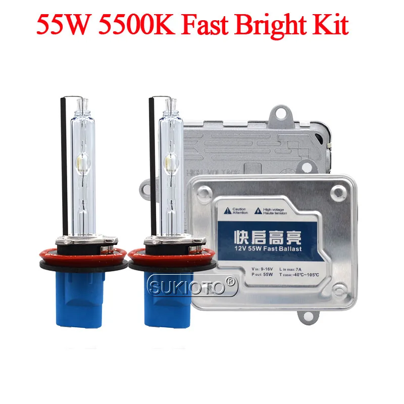 SUKIOTO 55W Xenon HID Headlight Kit 55W Fast Start Slim HID Ballast 5500K HID Bulb H7 H1 H3 H11 HB3 HB4 9012 D2H Xenon Bulb Kit (3)