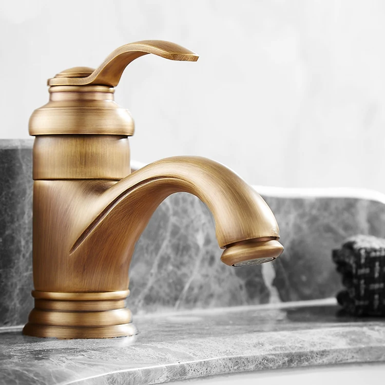 

Basin Faucets Antique High Copper Brushed Single Handle Bathroom Faucet Tap Deck Mounted Basin Sink Crane Taps