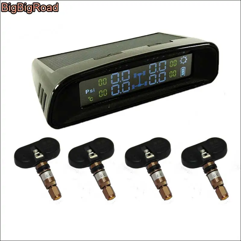 

BigBigRoad For Audi A4 b5 b7 b8 Solar Power Car TPMS Tire Pressure Monitor System Internal Sensors + Wireless LCD color Display