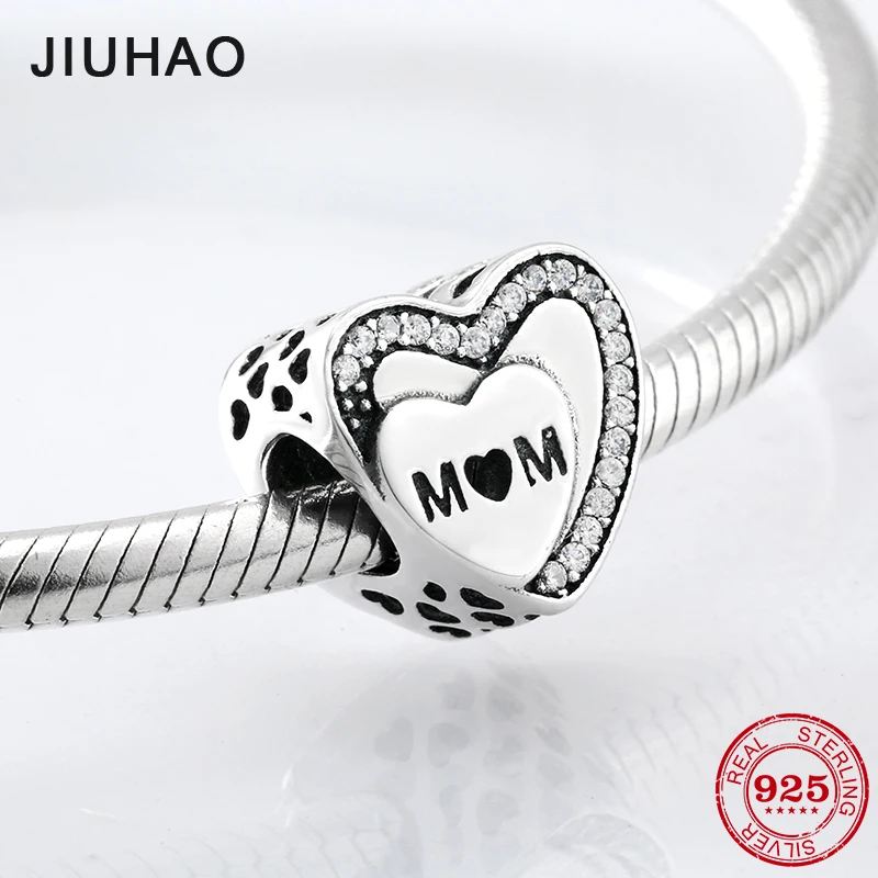 

Mother's Day gift 925 Sterling Silve heart shape MOM beads Fit Original Pandora Charm Bracelet Jewelry making