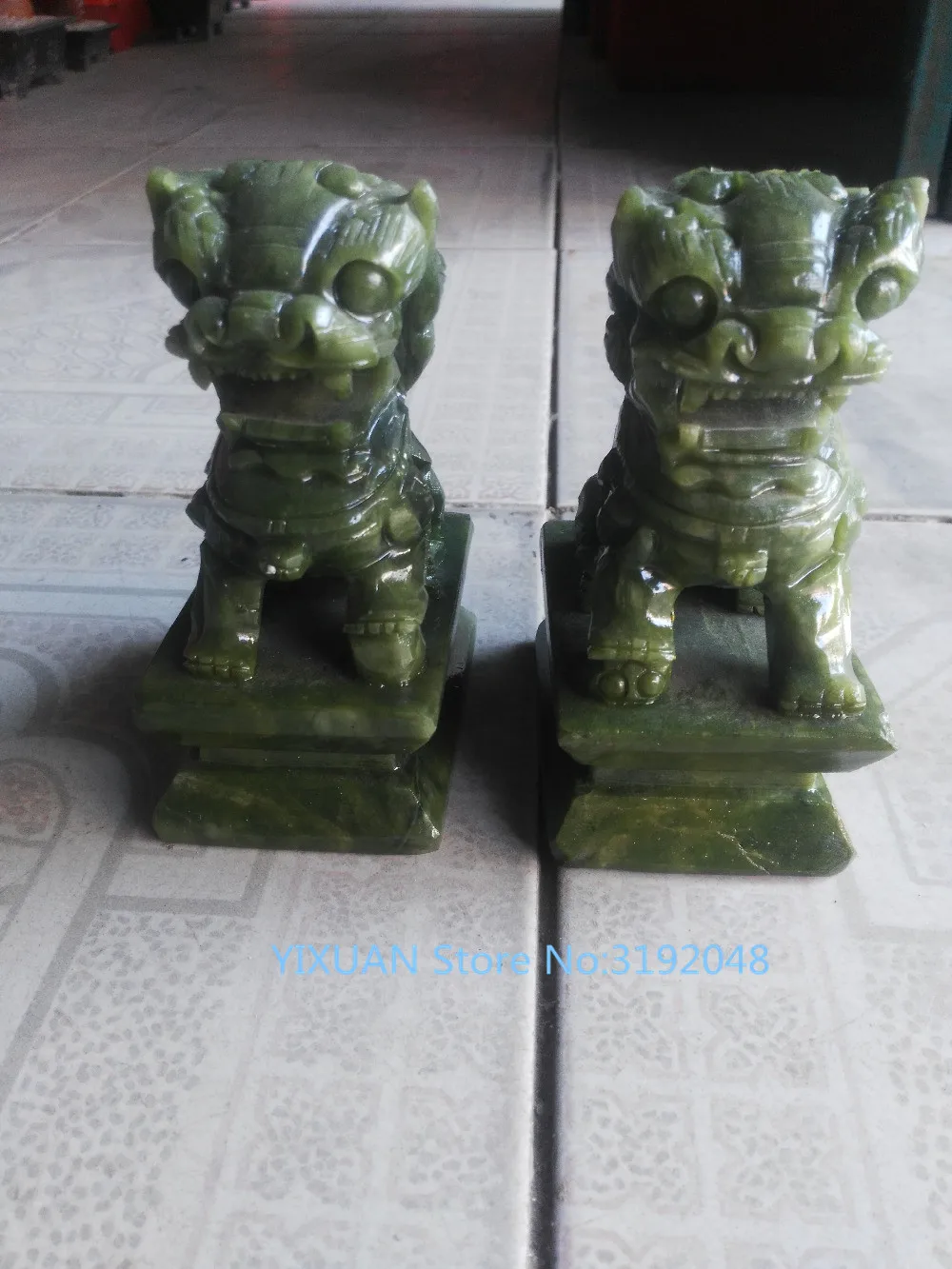 

TNUKK Chinese natural Nan jade carving pair of kirin fu statue to ward off bad luck fengshui statues jade crafts.